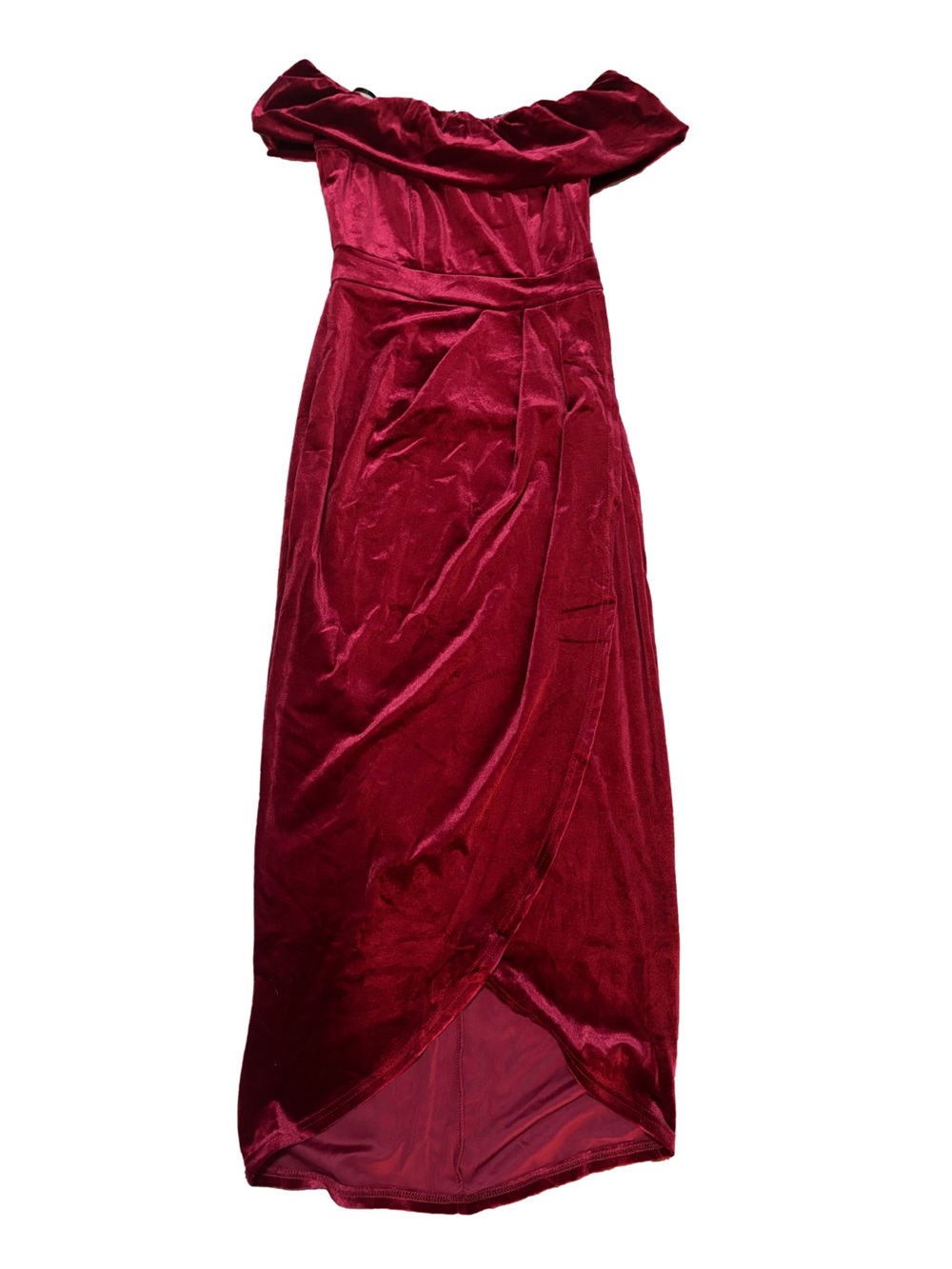 Off-Shoulder Velvet Maxi Dress in Burgundy